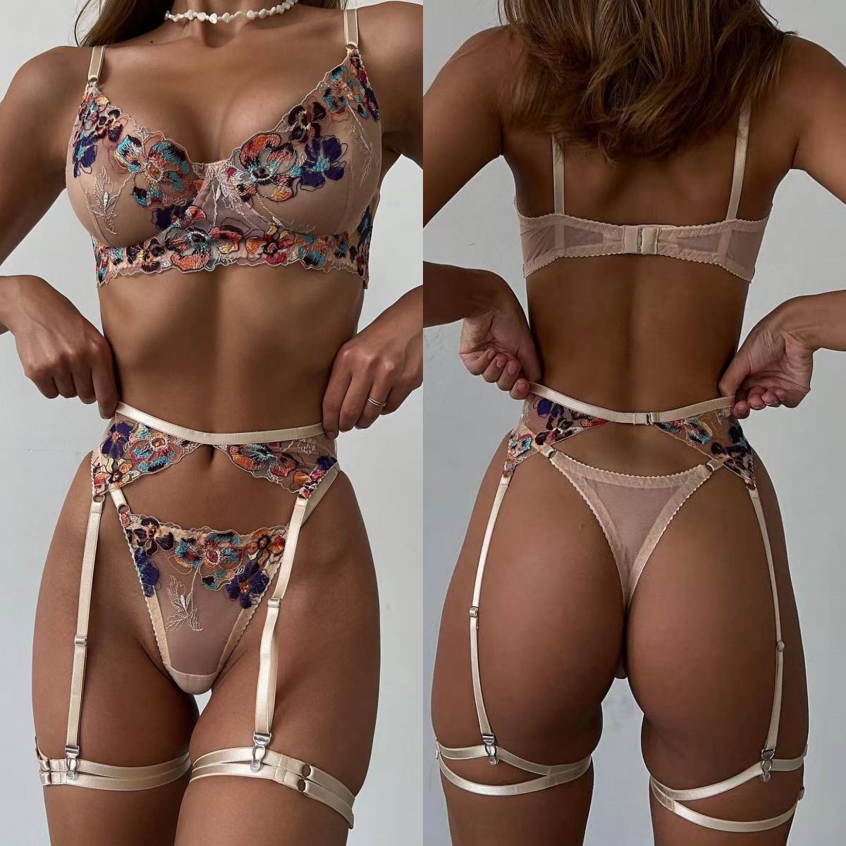 Luxury Skincare Kit - Krasapt luxo bordado lingerie transparente 4