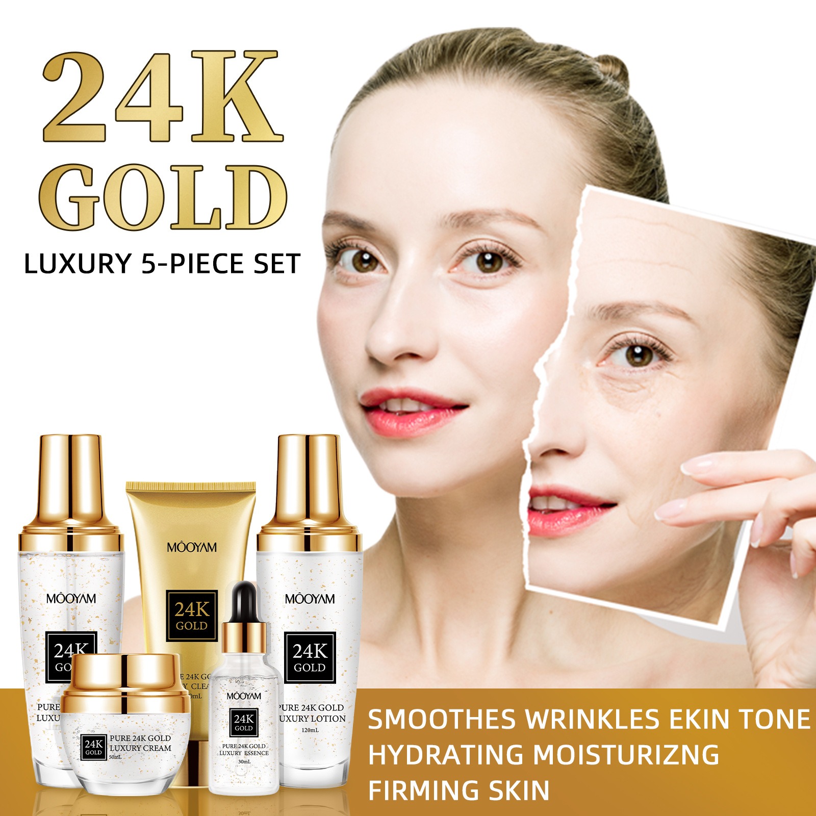24k ouro luxo hidratante anti- - Luxury Skincare Kit avaliação e preço